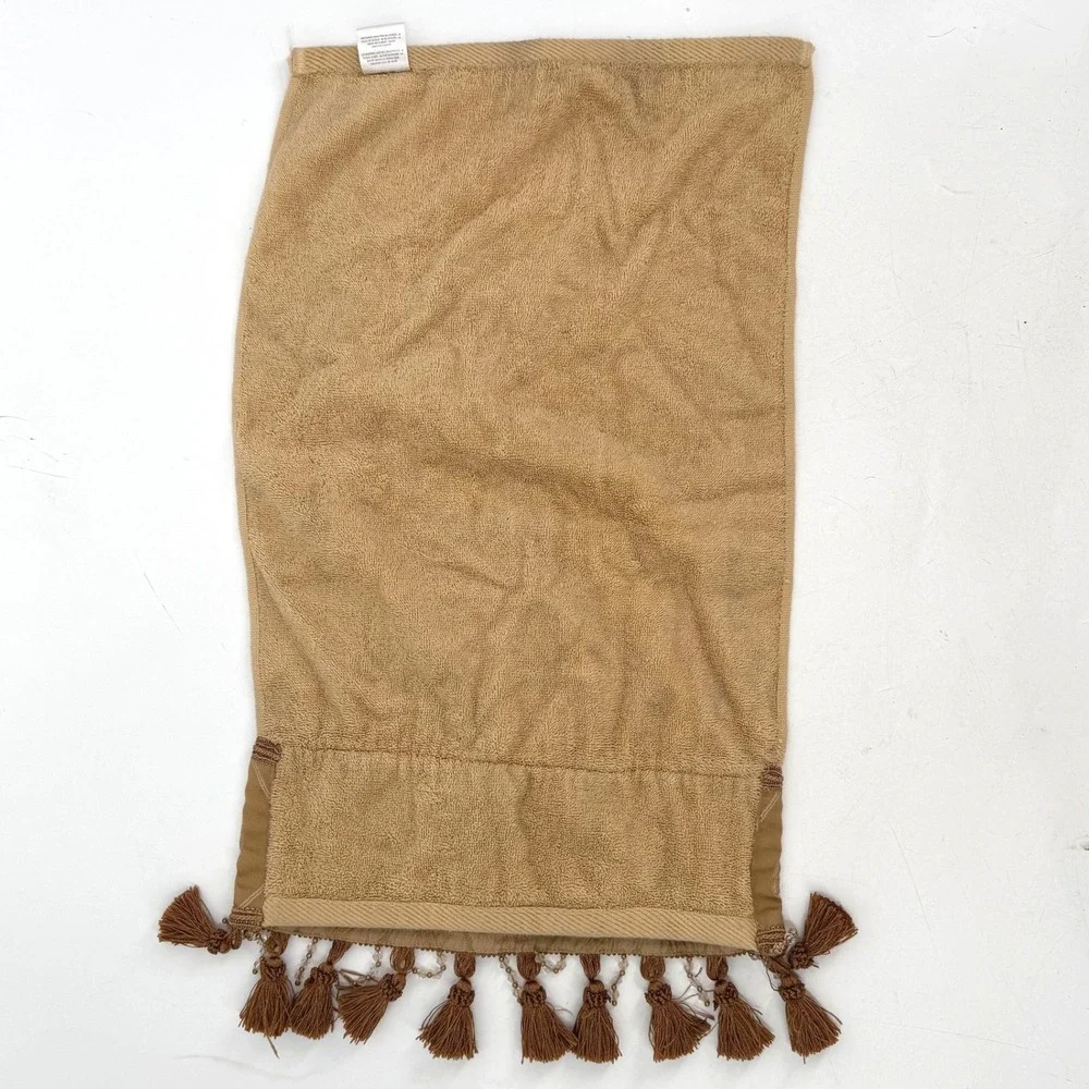 Vtg Croscill 100% Cotton Hand Towel 14x25 Tan Tassel Beaded Border Decorative